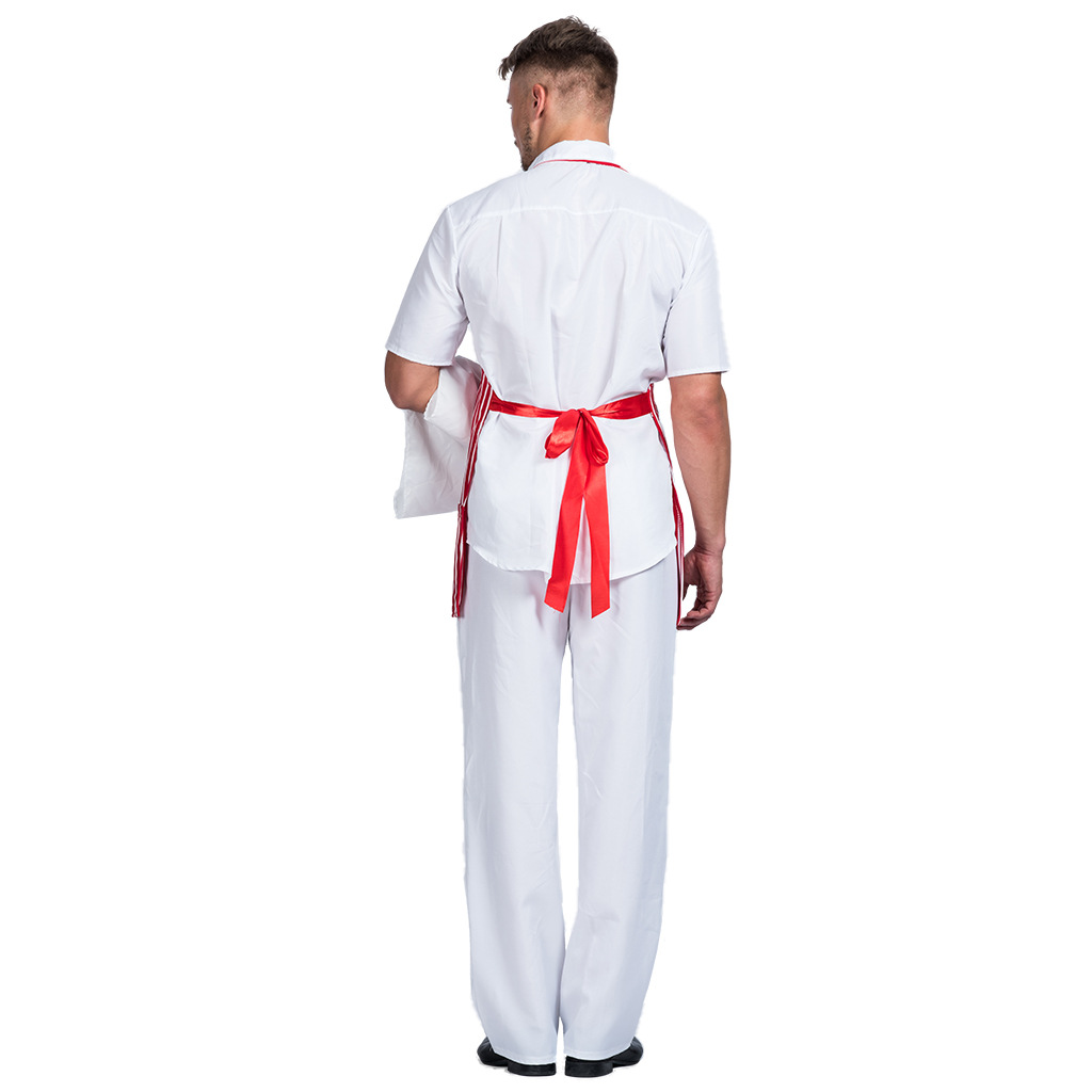 F99025 Men red stripe apron Retro Diner Dude Costume